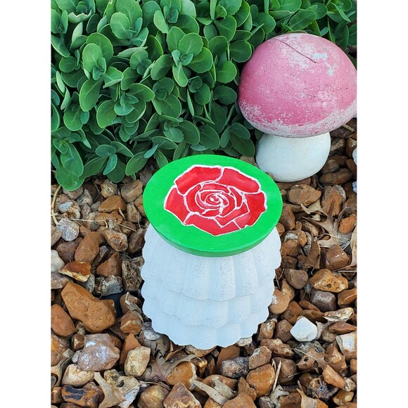 Handcrafted Cement Rose Shaped Bee Watering Station, Butterfly Puddler Dish - Picture 4 of 5